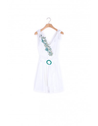 Robe en coton ceinturée et broderie ou a consommer sur place