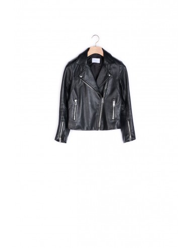 Blouson biker en cuir soldes